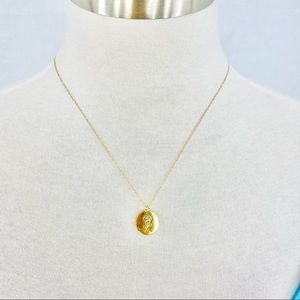 June Birthday Rose Engraved Round Pendant 18k Gold Plated S925 Necklace 15"